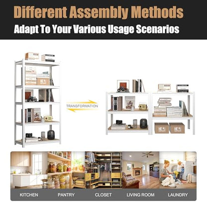 PrimeZone 35.4" W x 15.7" D x 72" H White Book Shelf, 5-Tier Bookcase | Modern Open Design, Adjustable Shelves, Standing Display Organizer for Books, Plants & Décor, Sturdy Double-layered Columns - size: 35.4" W x 15.7" D x 72" H