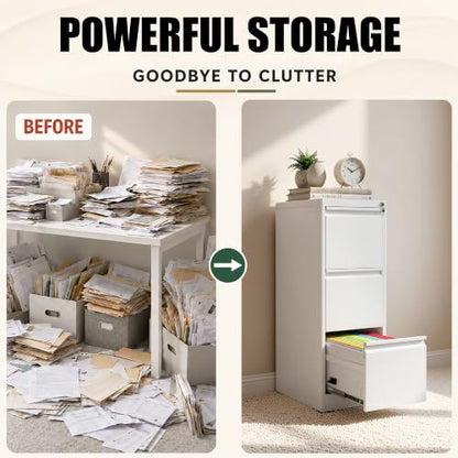3 Drawer File Cabinet for Home Office, Vertical Filing Cabinet - color: White, size: 40.4"H - 3 Drawer