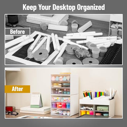 Mind Reader Stackable Craft Supply Organizer, 6 Drawer Desktop Storage with Clear Drawers, Plastic, Set of 2, White - color: White 6 Drawer Organizer