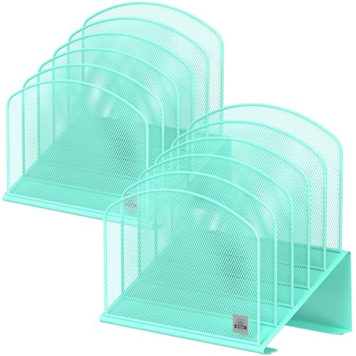 Delifox Inclined Desk File Organizer,Vertical File Folder Holder Stand Metal Rack File Sorter for Office Classroom Desktop Organization (2, Aqua, 5) - color: Aqua, size: 11.25"W x 7.5"D x 11.25"H