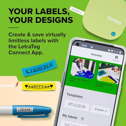 DYMO LetraTag 200B Bluetooth Label Maker, Compact Label Printer, Connects Through Bluetooth Wireless Technology to iOS and Android, Includes 1 White Paper Label Tape, Pistachio Yellow - style: Pistachio Yellow Starter Kit