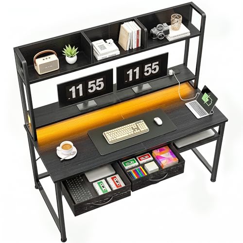 DurayLoly Computer Desk with Shelves and Drawers for Bedroom,Black - color: Black, size: 18.9"D x 47.2"W x 61.1"H