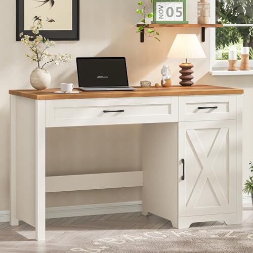 Halitaa Executive Desk with Storage Cabinet, Unique White | Farmhouse 47" Computer Desk with Drawers, Workspace for Home Office and Study - color: Unique White, size: 47''W with Drawers