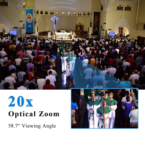 PTZ Camera 4K UHD with 20X Optical Zoom,Video Conference Room Camera,Live Streaming for Church Worship,USB HDMI IP POE Work with Vmix,Zoom,OBS,YouTube,Facebook Livestream