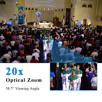 PTZ Camera 4K UHD with 20X Optical Zoom,Video Conference Room Camera,Live Streaming for Church Worship,USB HDMI IP POE Work with Vmix,Zoom,OBS,YouTube,Facebook Livestream