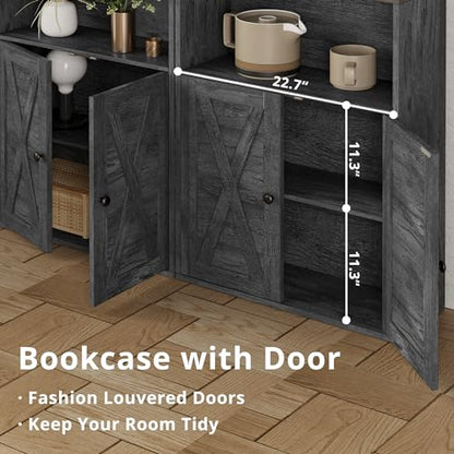 IRONCK Industrial Bookshelves and Bookcases with Doors and Shelves - color: Charcoal Grey