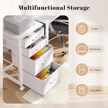 DurayLoly 4-Drawer Rolling File Cabinet Fits A4 Letter Size For Home Office | Printer Stand With Stable Frame, Large Capacity, Easy To Move And Assemble With Lockable Casters, White - color: White
