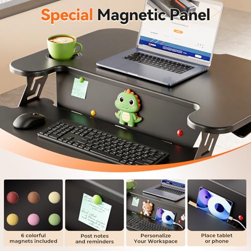 28" Standing Desk Converter, Height Adjustable Clamp Desktop Riser with Keyboard Tray, Sit Stand Monitor Riser Workstation for Home Office, Magnets Inclued, Black