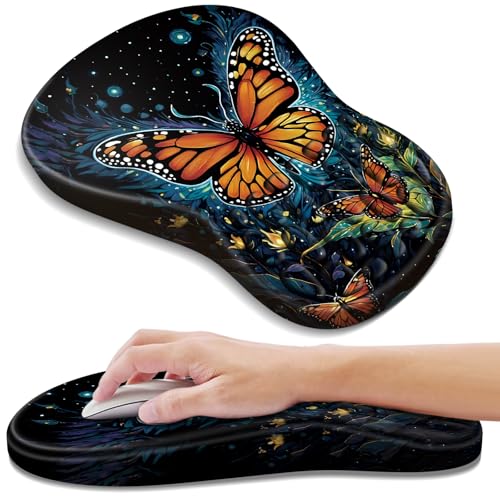 YIWEI Ergonomic Mouse Pad with Wrist Rest for Carpal Tunnel Pain Relief - color: Butterfly