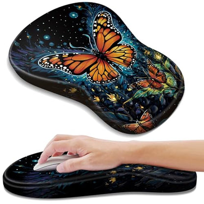YIWEI Ergonomic Mouse Pad with Wrist Rest for Carpal Tunnel Pain Relief - color: Butterfly