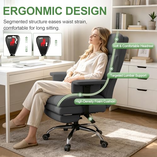 Office Chair Comfortable Executive Desk Chair with Foot Rest, Adjustable Height Home Computer Chair High Back Gaming Chair Leather Swivel Rolling Work Chairs, Gray - color: Dark Gray