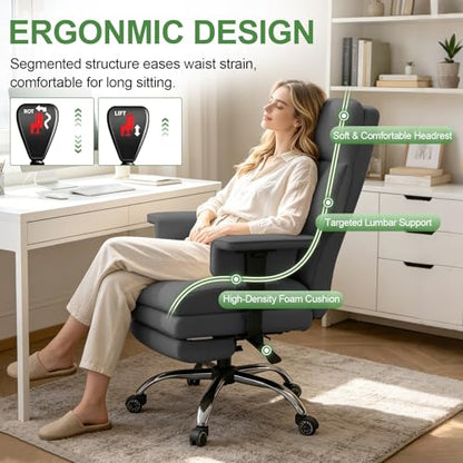 Office Chair Comfortable Executive Desk Chair with Foot Rest, Adjustable Height Home Computer Chair High Back Gaming Chair Leather Swivel Rolling Work Chairs, Gray - color: Dark Gray