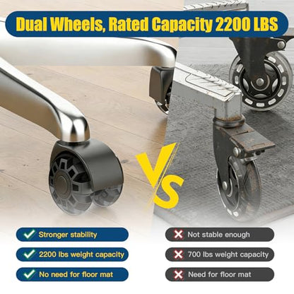 Minewill 2" Office Chair Wheels - Protection for Hardwood Floors and Carpet | Heavy Duty 2000 LBS, 360° Silent Smooth, Standard Stem 7/16″* 7/8″(11mm*22mm),Office Furniture Casters Set of 5(Black) - color: Black