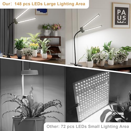 LED Grow Light, 6000K White Full Spectrum Clip Plant Growing Lamp | with Rotatable Dual Head for Indoor Desk Plants,Dimmable & Timer 4/8/12H,High Power Output for Faster Growth,1-Head - size: 1 Tube