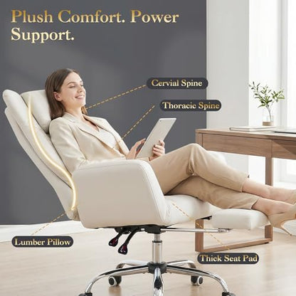 High Back Criss Cross Office Chair with Foot Rest & Flip Armrests | Big and Tall Criss Cross Gaming Chair, PU Leather Ergonomic Home office Computer Desk Chair, 155°Reclining with Lumbar Pillow - color: Beige