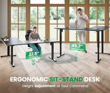 SIAGO L-Shaped Standing Desk - 63 x 55 Inch Adjustable Corner Standing Desk with Charging Station - L Shape Sit Stand Table with Memory Controller, Splice Board for Home Office | Adjustable L Shape Corner Computer Desk with Memory Controller, Splice Board