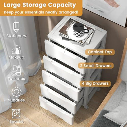 6-Drawer Plastic Rolling Storage Cart (16"x13"x38") | Mobile Storage Cabinet | Vertical Storage Tower Container Unit | 4 Universal Wheels | For Living Room, Home Office - size: 16”x13”x38” (6 Drawers)