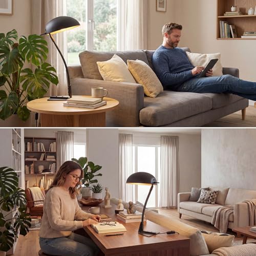 18.4" Metal Desk Lamp Modern Industrial Table Lamp, Adjustable Neck Architect Lights (3000K) with On/Off Switch, Bedside Reading Lamps for Office Bedroom Study Room Side Table (Sand Black) - color: Sand Black