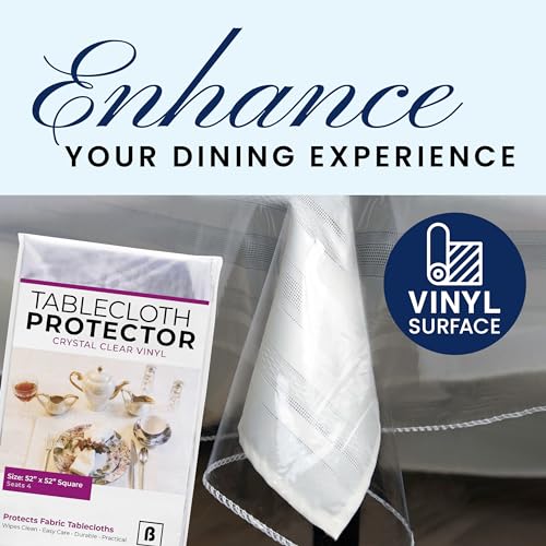 BRODER MFG. INC. Tablecloth Protector Crystal Clear Vinyl (52"x52" Square) | Thick, Durable Clear Table/Tablecloth Protector | Perfect for Parties, Special Occasions, Gatherings, and Everyday Use - size: 52" x 52" (Square)