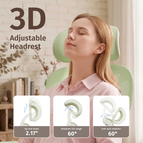 WELAX Ergonomic Office Chair with Lumbar Support, High Back Home Desk Chair with 3D Headrest & 4D Armrests, S3 Pro Ergonomic Mesh Office Chair with Footrest, Gaming & Executive Computer Chairs, Green - color: Cloud Green, size: With 16.5'' Footrest