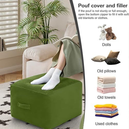 MeMoreCool Square Stuffed Pouf Ottoman Foot Rest, Floor Pouf Foot Stool with Foam Chunk Filling, Soft Stuffed Ottoman Footrest for Living Room, Green - color: Striped Green