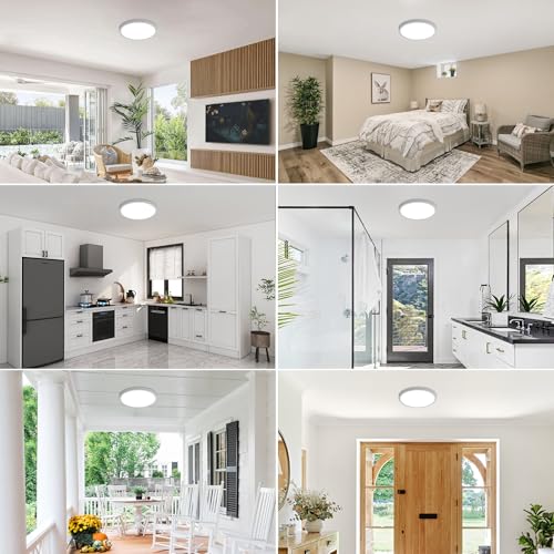 Hlite 9 Inch LED Flush Mount Ceiling Light,1800LM,6 Pack,3CCT | 18W 3000K/4000K/5000K Selectable,Super Slim,Low Profile Round Ceiling Light Fixtures for Kitchen,Bedroom,Hallway,White - color: White, size: 9 inch-6