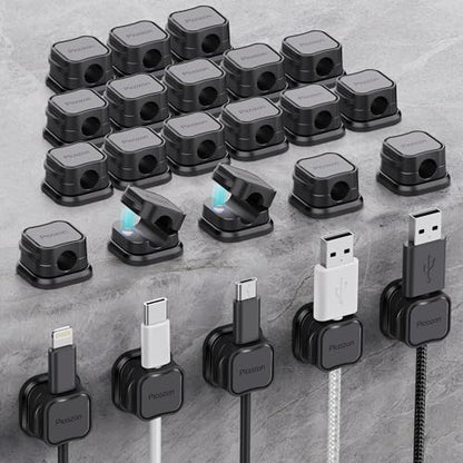 24 Pack Magnetic Cable Clip Organizer Cord Holder, Picozon Adhesive Cable Management, Wire Phone USB Charger Cable Holder, Keeper Organizer for Office Home Desktop Table - Black - size: Pack of 24