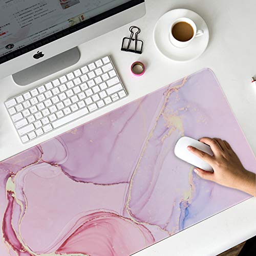 iCasso Extended Gaming Mouse Pad 35.4x15.7in Desk Pad,Glitter Marble | Non-Slip Rubber Base Mousepad with Stitched Edges, Waterproof Keyboard Mouse Mat Desk Pad for Work Office Game Home, - color: Glitter Marble