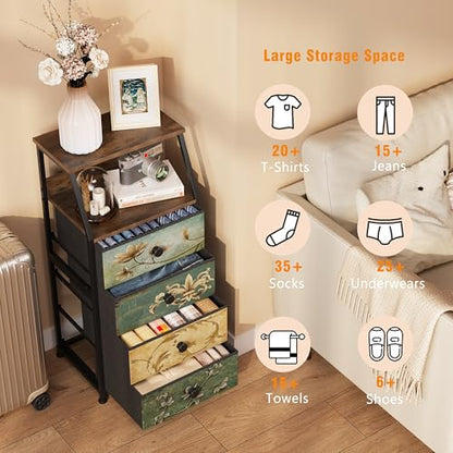 Tohomeor Dresser with Fabric Drawers Nightstand with 2 Tier Shelf Storage Tower for Bedroom Hallway Entryway Closet Organizer Sofa Beside Table Furniture (Multi, 4 Drawers) - size: 15.7"D x 11.8"W x 33.2"H (4 Drawers)