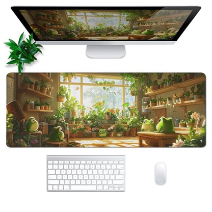 Cute Frogs Green Mouse Pad Abstract Green Mouse Pad 31.5x11.8 Inch Frog Texture Non-Slip Rubber Base Large Mousepad Stitched Edges Keyboard Mouse Mat Desk Pad for Office and Home - color: Cute Frogs Green