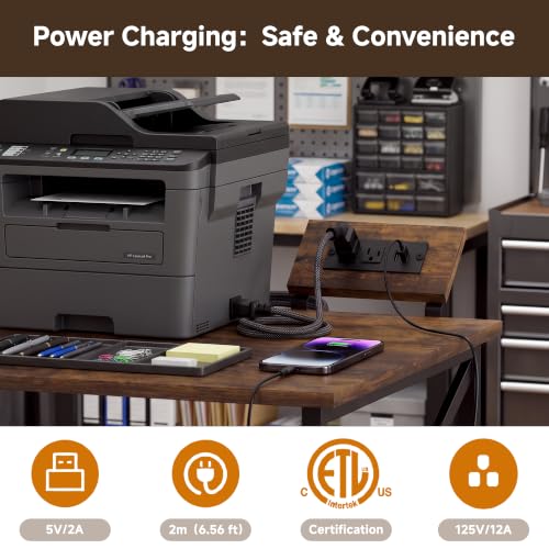 Large Printer Stand with Storage Bag, 23.6'' x 23.6'' with Power Outlet - color: Retro Brown, size: 23.6''x23.6''