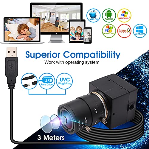 UHD 4K USB Camera, 2.8-12mm Varifocal Zoom Lens Mini Webcam | Plug and Play, Low Power Consumption USB Camera, Support OPENCV for Windows/Linux/Raspberry Pi/Mac - size: 2.8-12mm Varifocal Lens