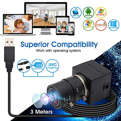 UHD 4K USB Camera, 2.8-12mm Varifocal Zoom Lens Mini Webcam | Plug and Play, Low Power Consumption USB Camera, Support OPENCV for Windows/Linux/Raspberry Pi/Mac - size: 2.8-12mm Varifocal Lens