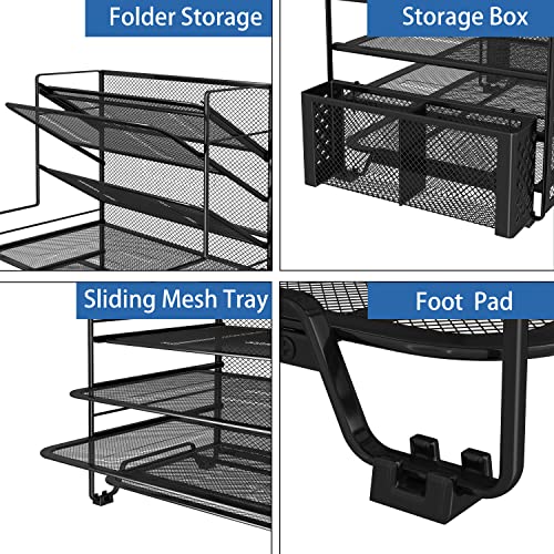 Simple Trending 7 Tier Desk File Organizer, Letter Tray Paper Organizer with Pen Holder and Metal Hanging Basket, Black - color: Pen Holder Black