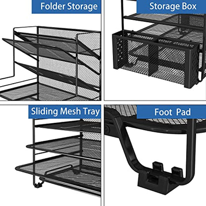 Simple Trending 7 Tier Desk File Organizer, Letter Tray Paper Organizer with Pen Holder and Metal Hanging Basket, Black - color: Pen Holder Black