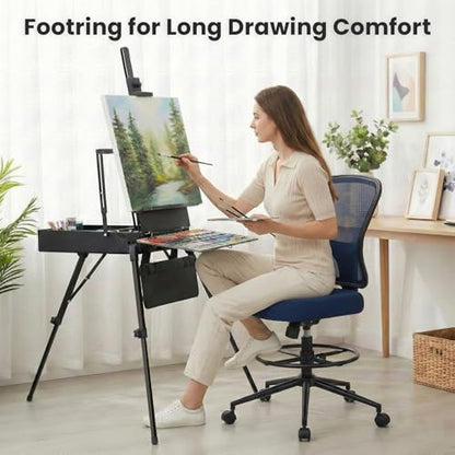 Armless Drafting Chair Tall Office Chair for Standing Desk - Adjustable Height Mesh Ergonomic Stool with Foot Ring, Rolling Counter Height Computer Chair for Small Spaces & Home Office - color: Navy