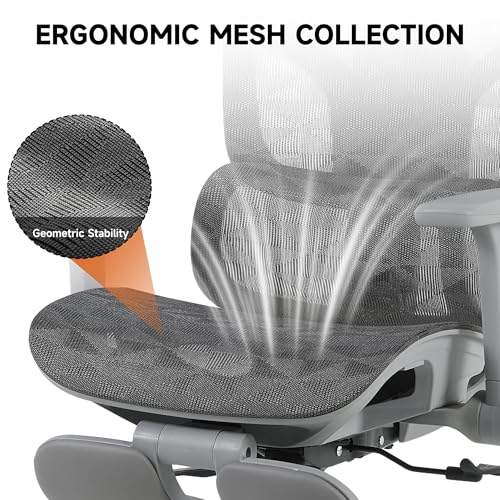 Korser Ergonomic Mesh Office Chair with Footrest, Big and Tall Desk Chair with 4D Flip-Up Arms, Auto-Tracking Lumbar Support, 3D Headrest, High Back Computer Gaming Chair for Home Office, Grey - color: Grey
