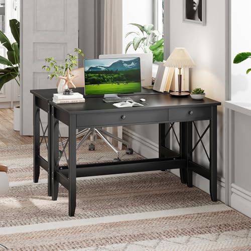 JSB 43.3 Inch Black Computer Desk with 2 Drawers for Home Office Bedroom - color: Black, size: 43.3 inch