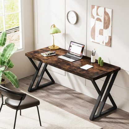 Tribesigns Writing Computer Desk, 55 inch Heavy Duty Study Desk with Z-Shaped Metal Leg, Modern Simple Home Office Computer Desk, Rustic Brown - color: Rustic Brown