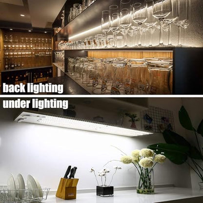 WOBANE Under Counter Light, Dimmable LED Under Cabinet Lighting, 6 PCS LED Strip Light Bars with Remote Control for Kitchen,Shelf,Pantry,Showcase,Desk,Cupboard 6000K White
