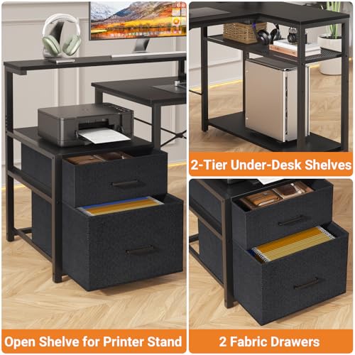 Aheaplus L Shaped Desk with File Drawer, Reversible L Shaped Gaming Desk - color: Black