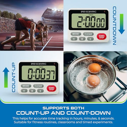 Sper Scientific 24-Hour Digital Lab + Kitchen Timer with LED Light 810001 - Precision Countdown Timer with Large Display, Loud Alarm & Clock Mode - for Cooking, Lab Experiments & More - size: 1 Pack