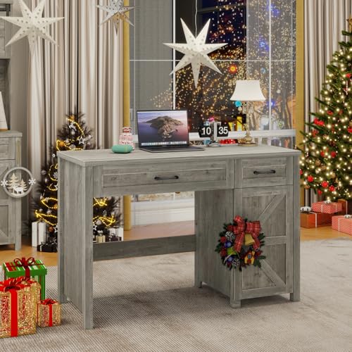 Vabches Farmhouse 47" Executive Desk with Storage Cabinet, Grey - color: Grey, size: 47" W