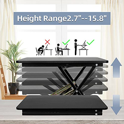Standing Desk Converter, Height Adjustable Sit Stand Desk Converter, Fully Assembled Monitor Desk Riser for Standing or Sitting, Black, Pattern - color: Pattern-24in