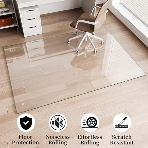 Glass Chair Mat 42" x 48" Tempered Glass Office Chair Mat - color: Transparent, size: 48" x 42"