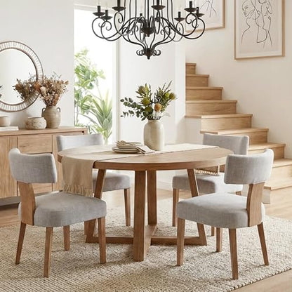HNY Mid Century Modern Dining Chairs, Farmhouse Linen Fabric Upholstered Accent Chair Curved Backrest Kitchen Chairs Set of 2, with Hardwood Frame, Grey - color: Light Grey Curved
