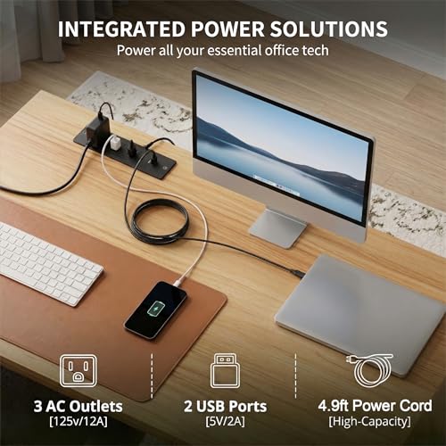 FURSUN 58" Executive Desk with Charging Station & File Drawer, Modern Fluted Home Office Desk with 5 Drawers & Keyboard Tray, Large Computer Writing Desk, Natural Oak - color: Natural Oak, size: Double-Sided Drawers