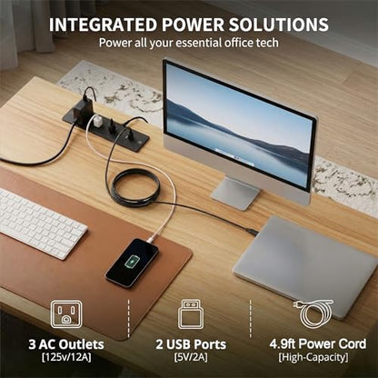 FURSUN 58" Executive Desk with Charging Station & File Drawer, Modern Fluted Home Office Desk with 5 Drawers & Keyboard Tray, Large Computer Writing Desk, Natural Oak - color: Natural Oak, size: Double-Sided Drawers