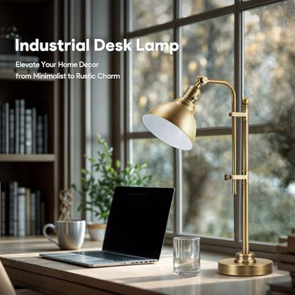 VONLUCE Rustic Desk Lamp, Adjustable Industrial Table Lamp for Home Office - color: Brass
