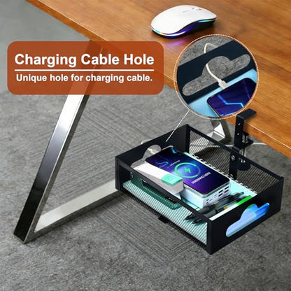 Under Desk Organizer 360° Swivel with Cup Holder,Holds Up to 7lbs | 360° rotation,no-drill clamp,holds up to 7lbs, cup holder,mesh storage,office/kitchen/art use - size: with holder cup